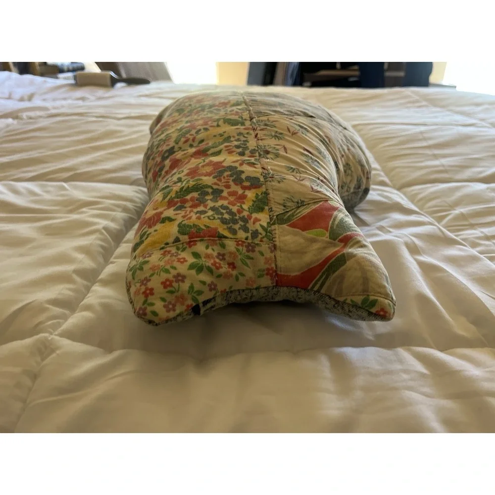 Vintage Quilt Cutter Cat Stuffed Animal Pillow Quilted Scrap Fabrics Cottagecore - Picture 13 of 16